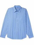 mfpen - Destroyed Executive Distressed Striped Organic Cotton-Poplin Shirt - Blue