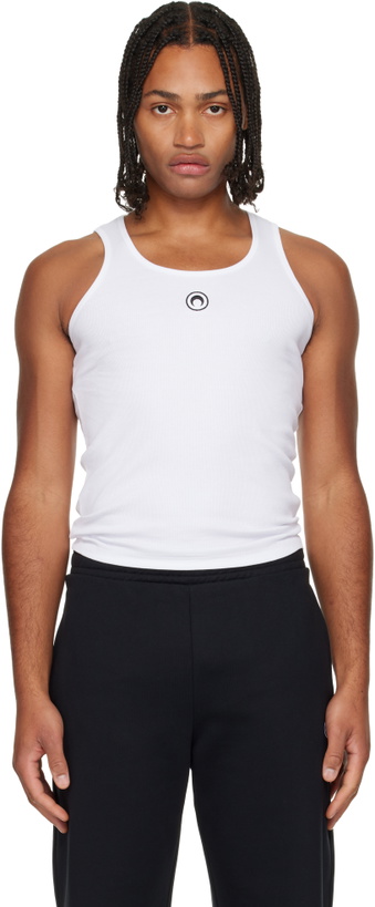 Photo: Marine Serre White Moon Logo Ribbed Jersey Tank Top