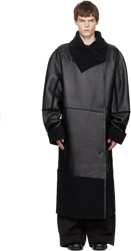Photo: Entire Studios Black Long Leather & Faux-Shearling Coat