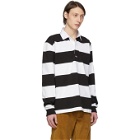 Noah NYC Black and White Stripe Rainbow Rugby Polo