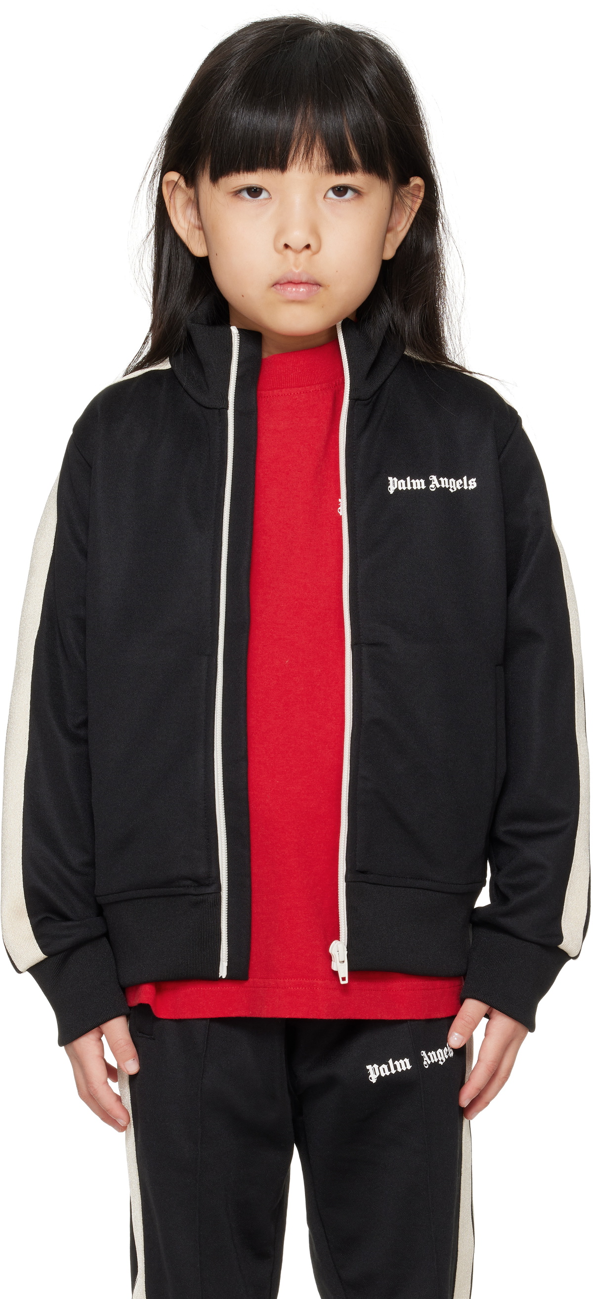 Palm Angels Girls Coated Track Jacket in Black
