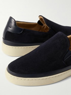 Mulo - Leather-Trimmed Suede Slip-On Sneakers - Blue