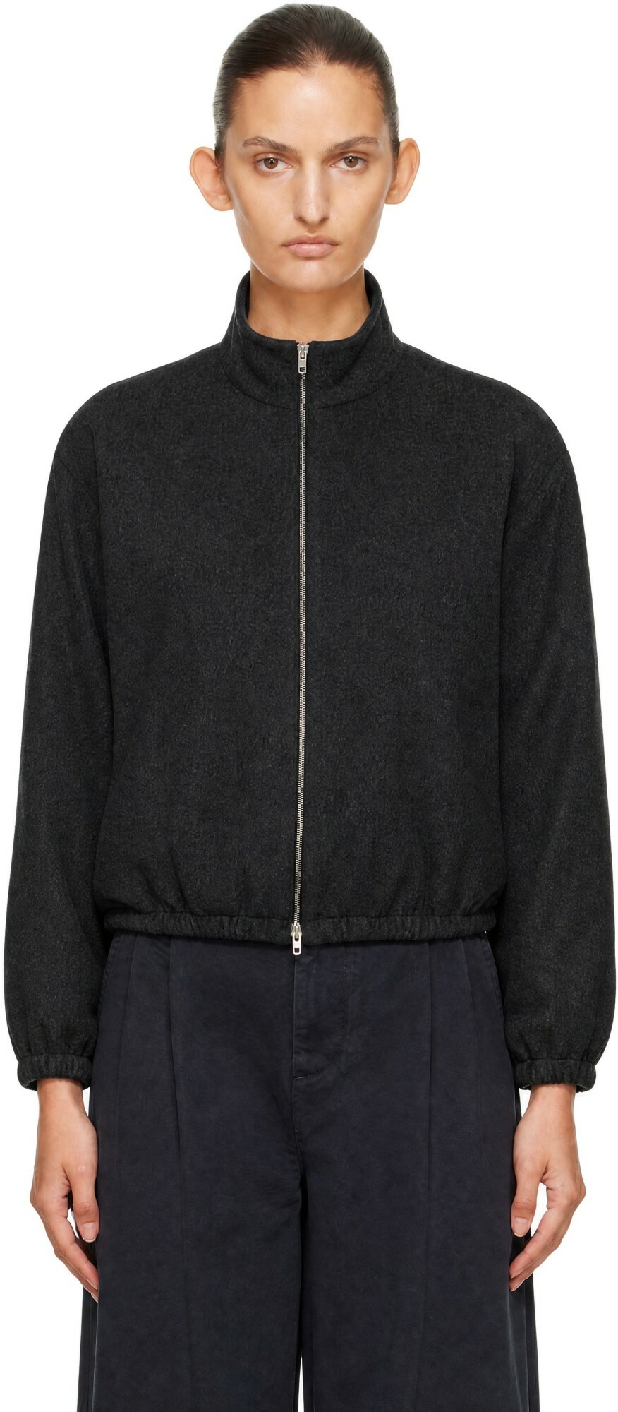 Jil Sander Gray Melange Soft Wool Fused Bomber Jacket