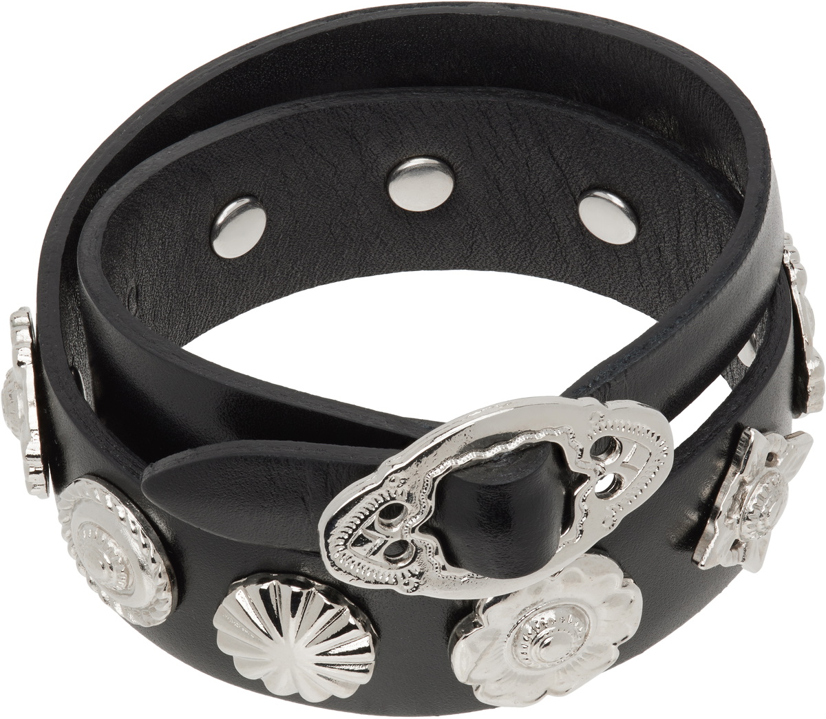 アクセサリー TOGA PULLA Concho leather bangle Toga Pulla: Black Concho Leather Bangle Bracelet | SSENSE 日本