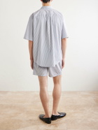 SAINT LAURENT - Logo-Embroidered Striped Cotton-Poplin Shirt - Blue
