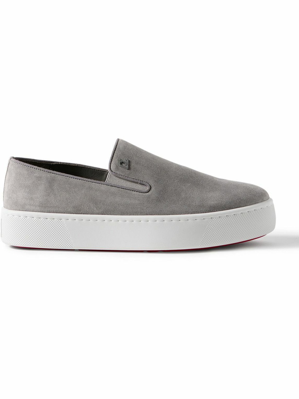 Photo: Christian Louboutin - Boatissimo Suede Slip-On Sneakers - Gray
