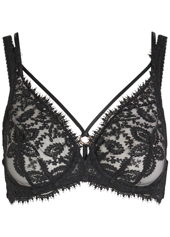 Photo: Simone PÉRÈLE Précieuse Floral-embroidered Tulle Underwired bra Black