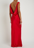 Norma Kamali Sleeveless Low Back Drape Satin Gown Red