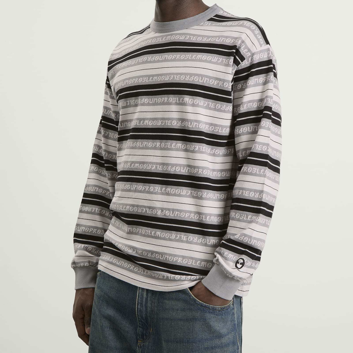 No Problemo Men's Jacquard Stripe Long Sleeve T-Shirt in Black