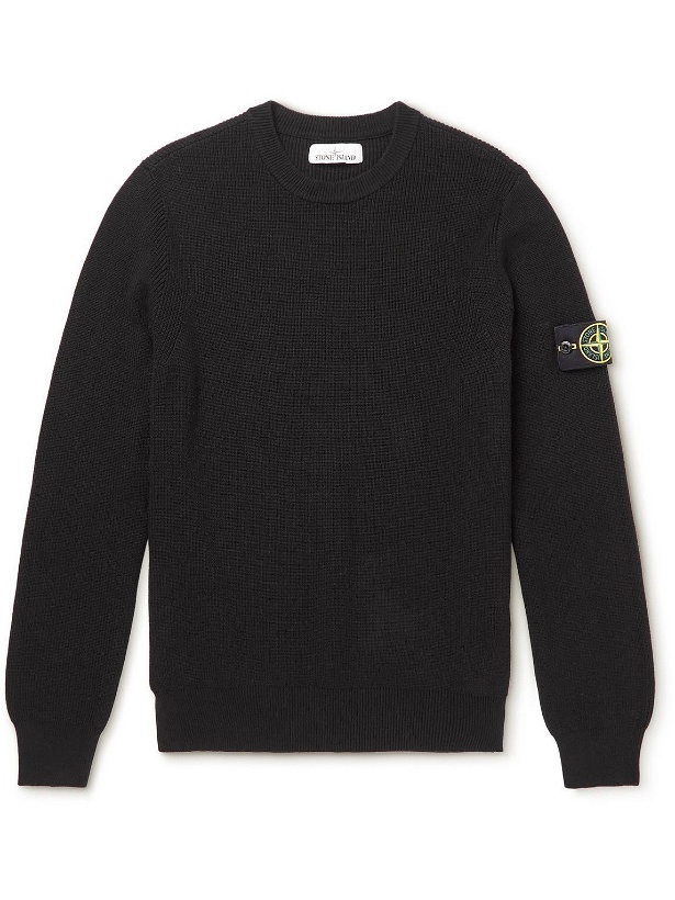 Photo: Stone Island - Ribbed Logo-Appliquéd Cotton Sweater - Black