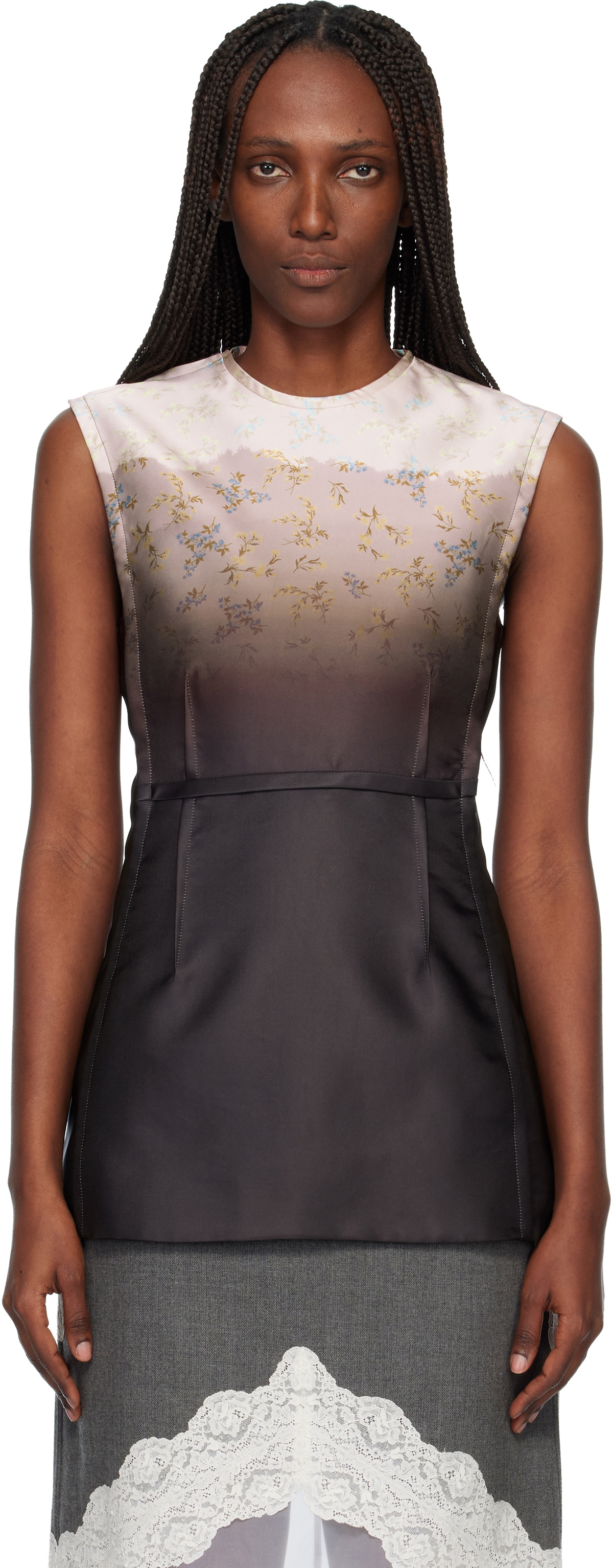 Jil Sander Brown & Pink Burnt Bouquet Printed Sleeveless Top