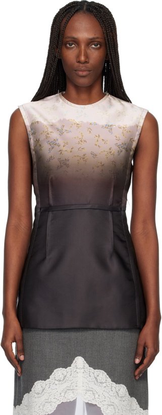 Photo: Jil Sander Brown & Pink Burnt Bouquet Printed Sleeveless Top
