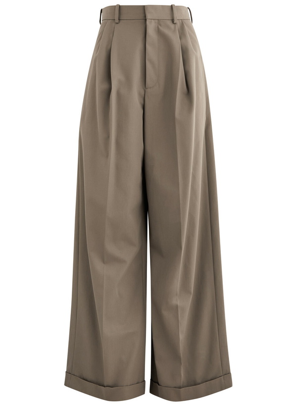 Photo: Loewe Pleated Wide-leg Cotton-blend Trousers Brown Light