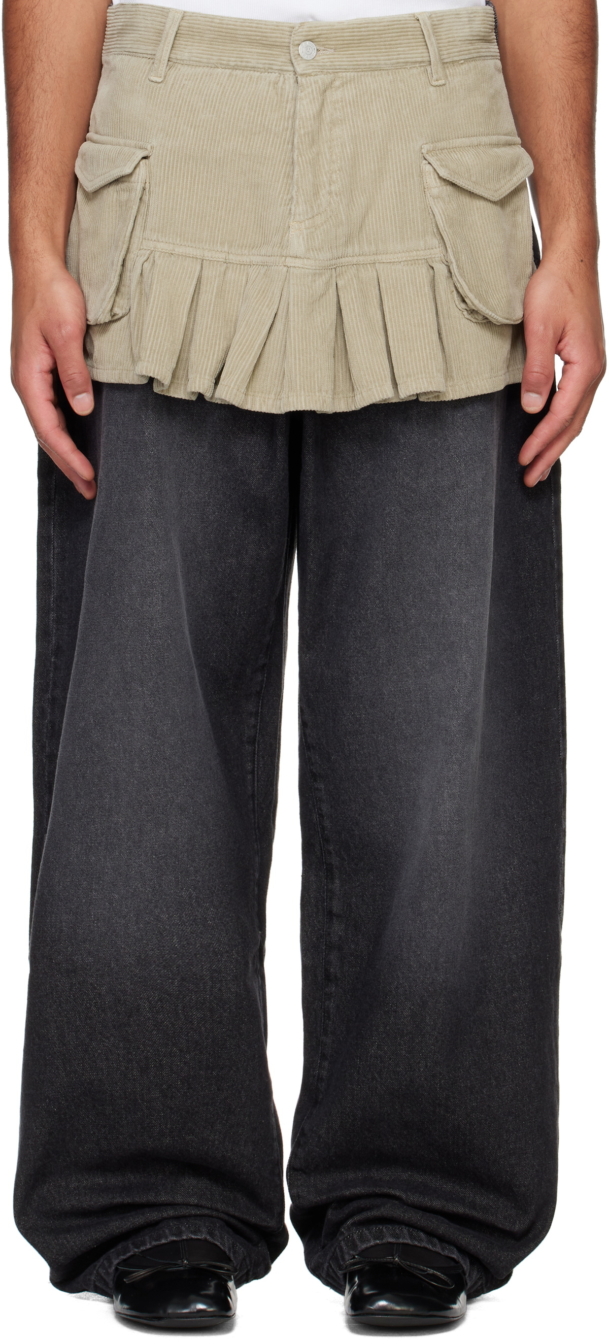 ABRA Gray & Beige Pleated Skirt Jeans