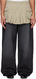 ABRA Gray & Beige Pleated Skirt Jeans