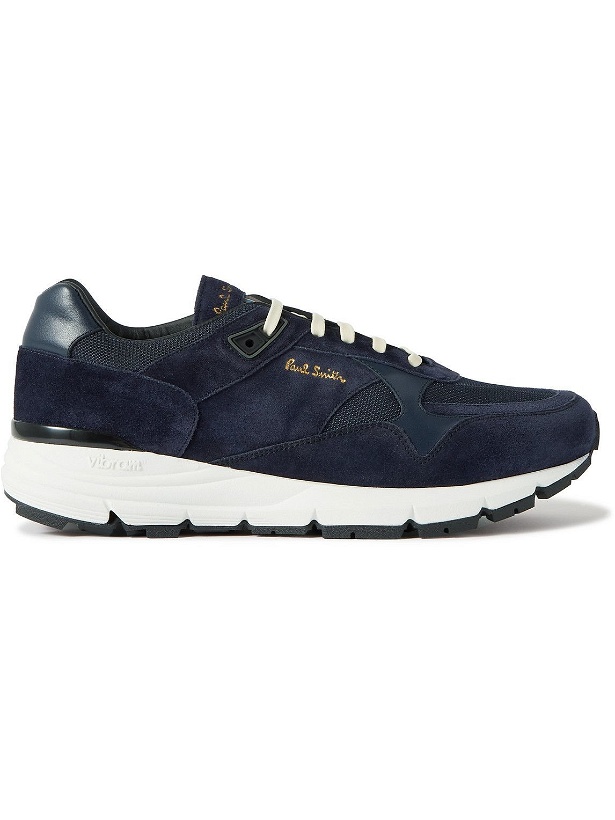 Photo: Paul Smith - Gorio Leather-Trimmed Mesh and Suede Sneakers - Blue