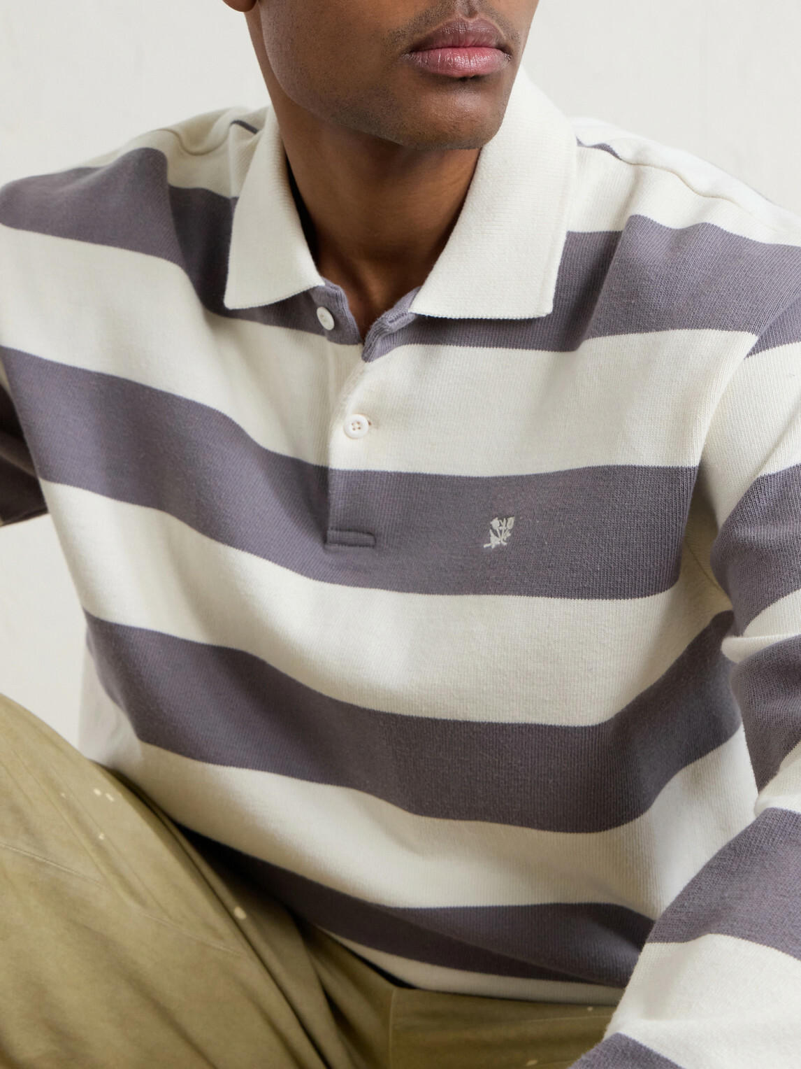 Aimé Leon Dore - Striped Cotton-Jersey Polo Sweater - Gray