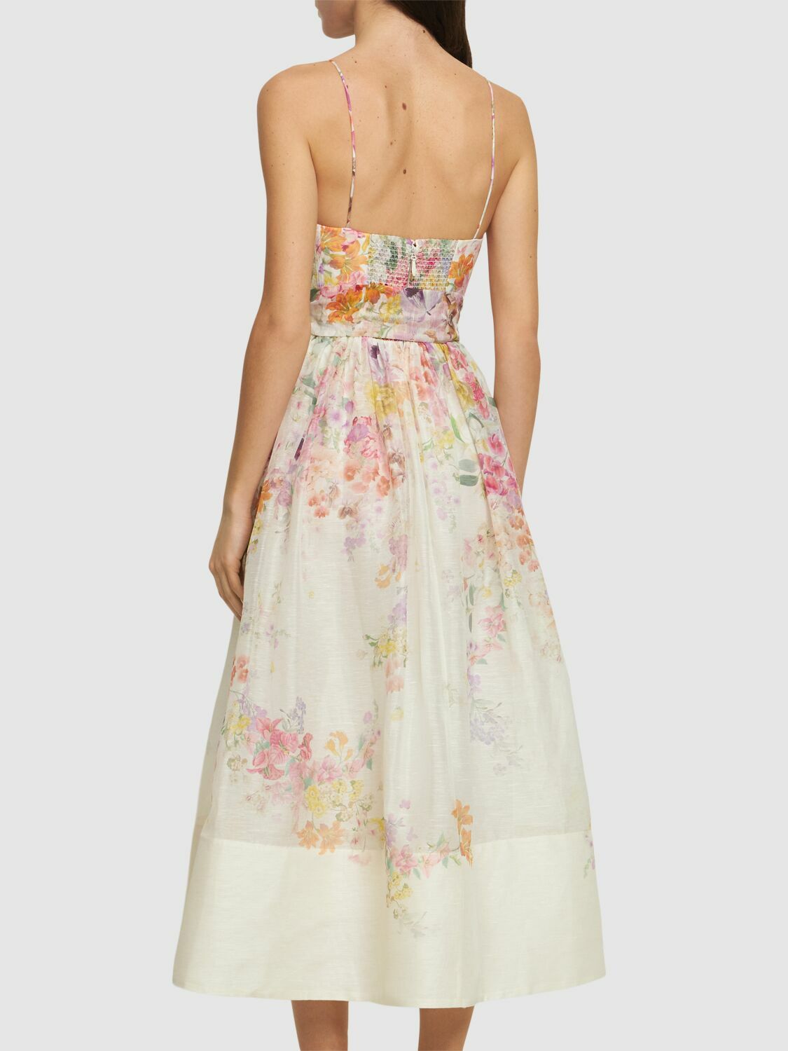 ZIMMERMANN Natura Printed Linen Midi Corset Dress Zimmermann