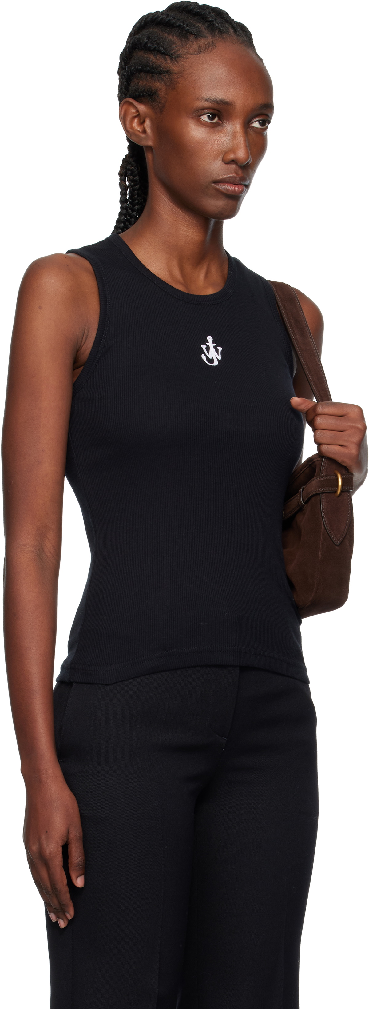 JW Anderson Black Anchor Embroidery Tank Top