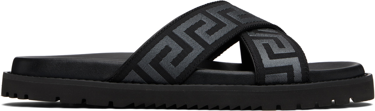 Versace Black Greca Slides