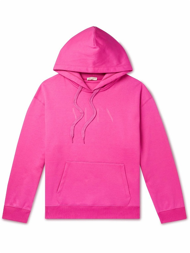 Photo: Valentino - Logo-Print Cotton-Blend Jersey Hoodie - Pink