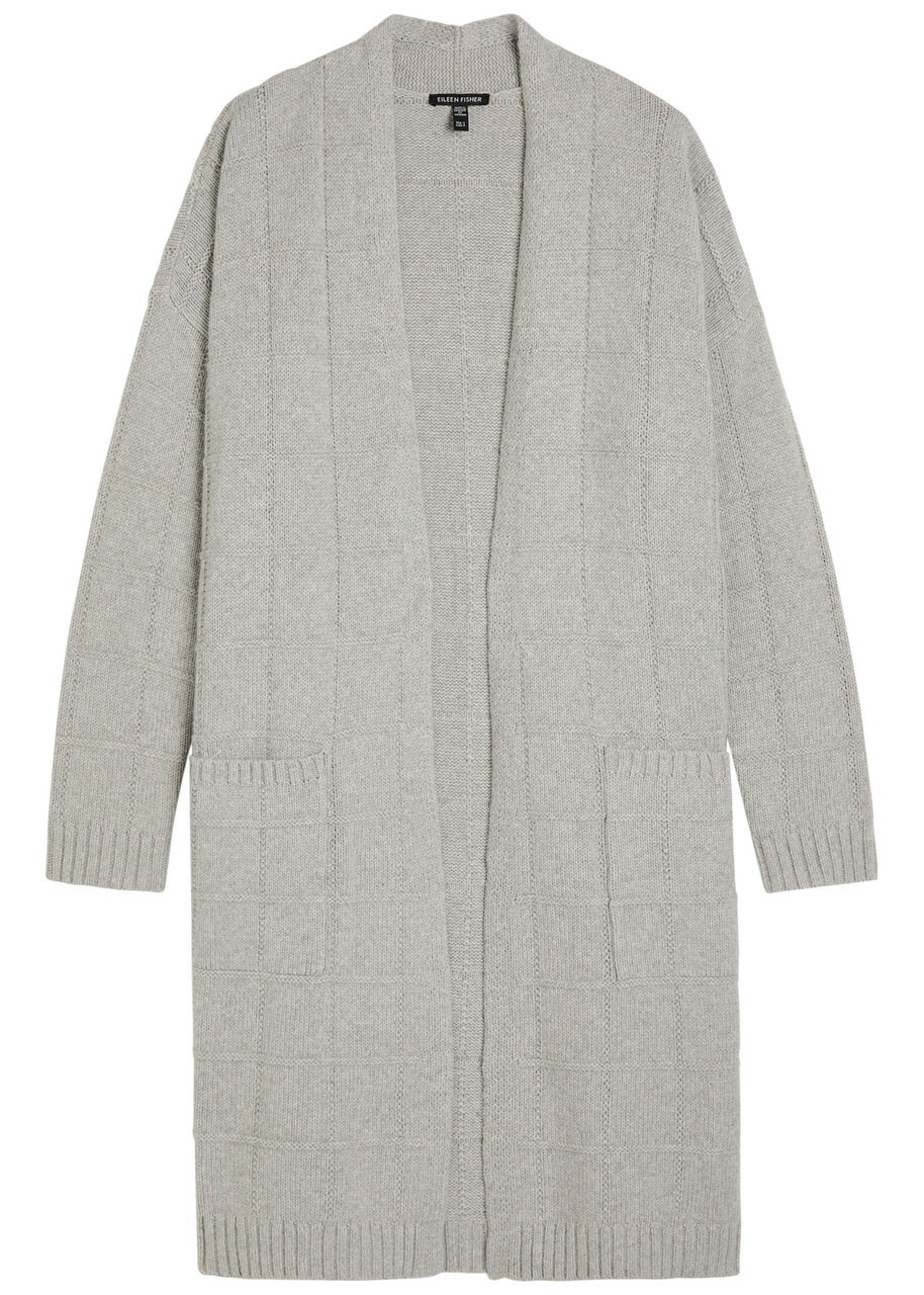 Eileen Fisher Checked Cotton and Cashmere-blend Cardigan Light Grey
