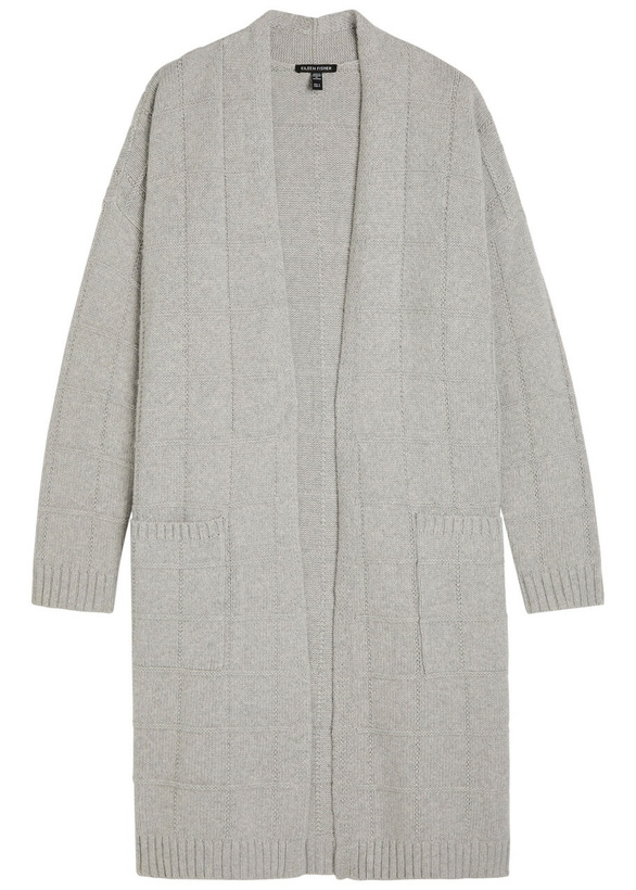 Photo: Eileen Fisher Checked Cotton and Cashmere-blend Cardigan Light Grey