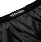 TOM FORD - Velvet-Trimmed Stretch-Silk Satin Boxer Shorts - Black