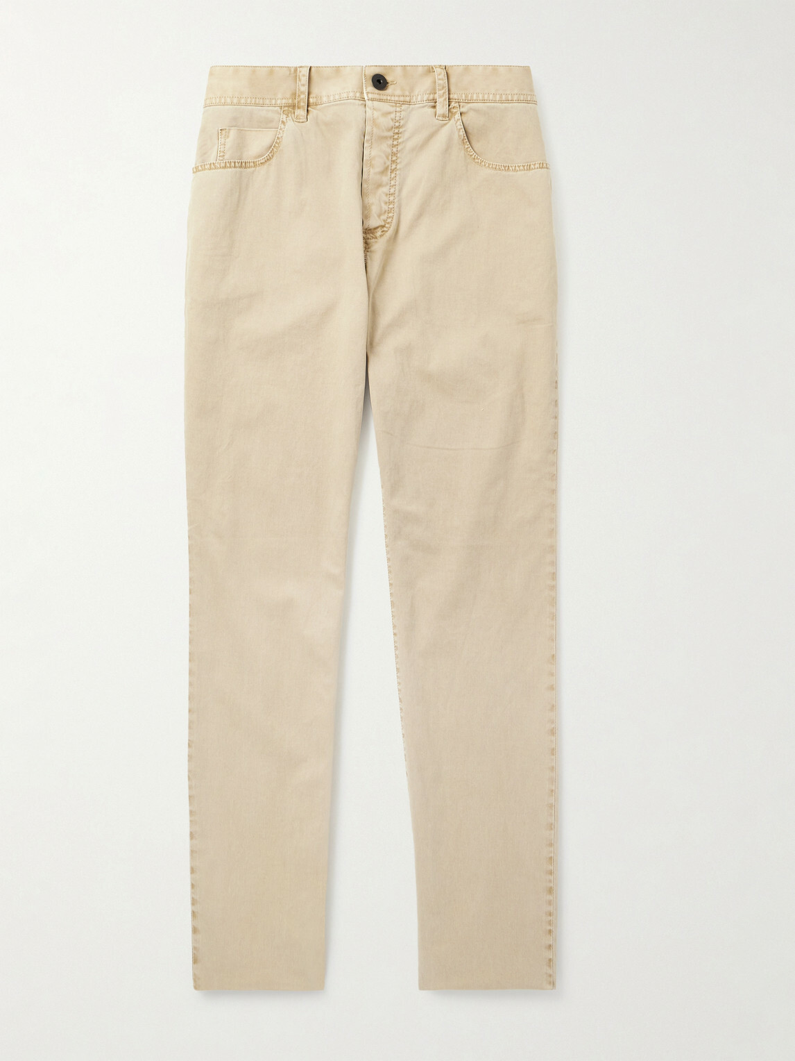 James Perse - Slim-Fit Straight-Leg Brushed Cotton-Blend Twill Trousers - Neutrals