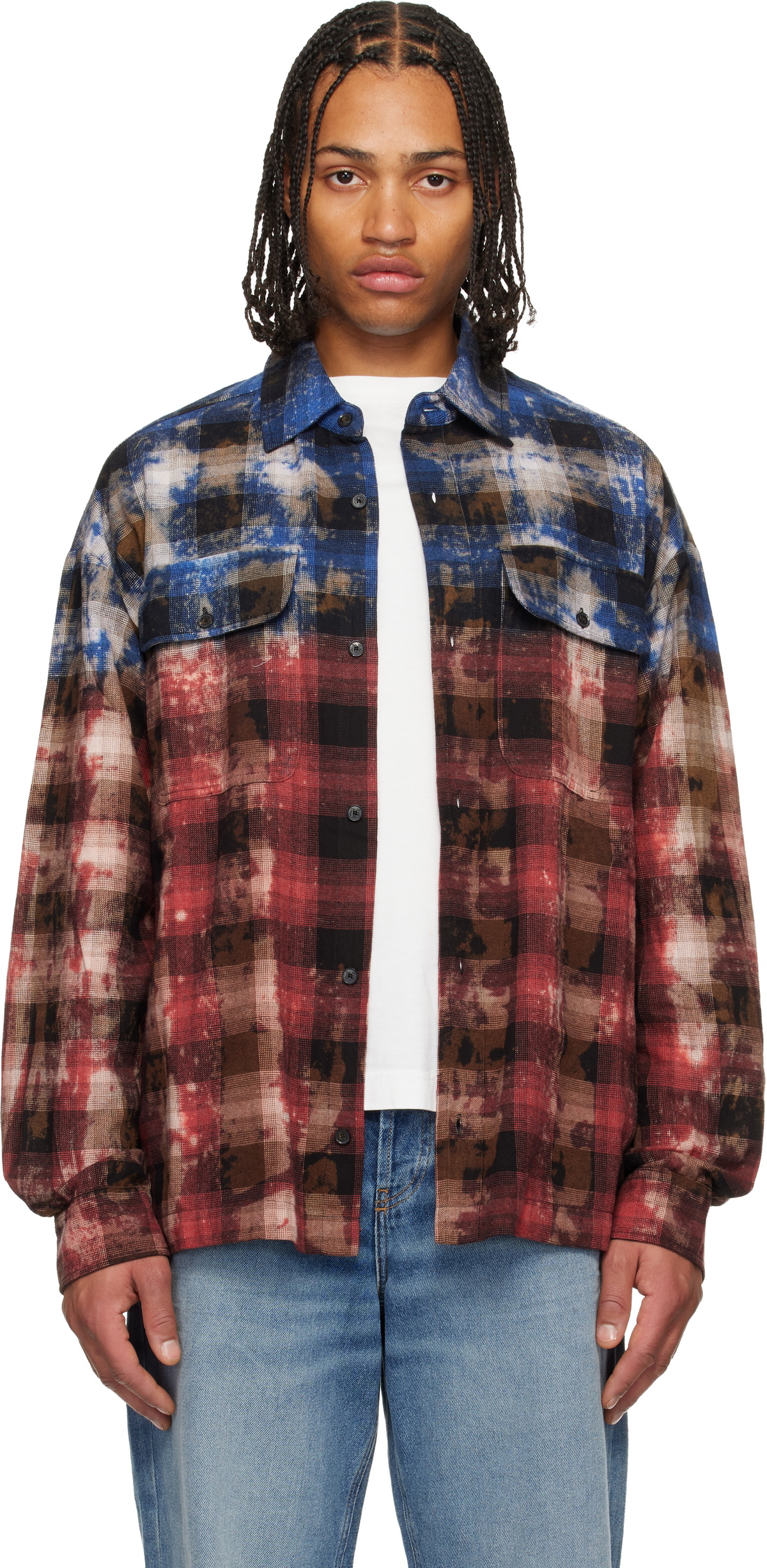 Palm Angels Red Check Wool Zipped Over Shirt Palm Angels