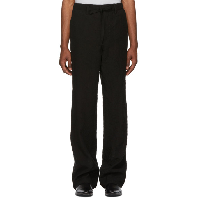 Issey Miyake Men Black Crinkled Linen Trousers