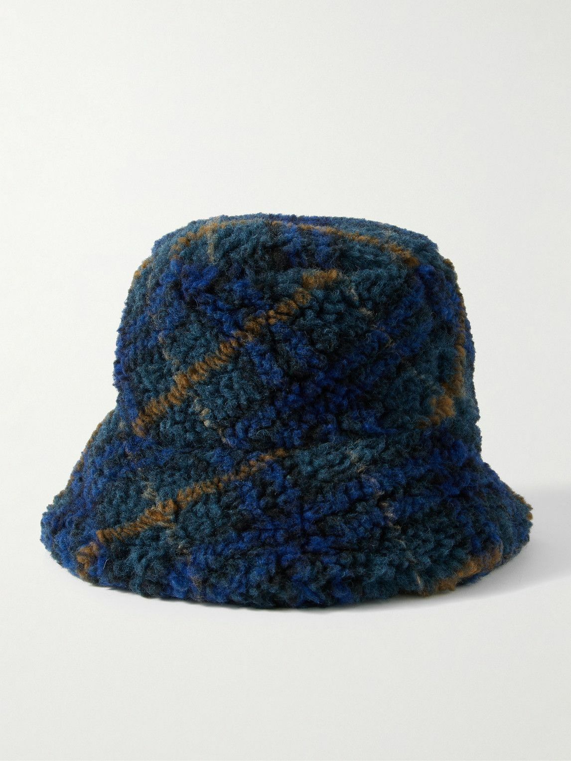 Burberry - Logo-Appliquéd Checked Wool-Blend Fleece Bucket Hat - Blue
