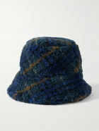 Burberry - Logo-Appliquéd Checked Wool-Blend Fleece Bucket Hat - Blue