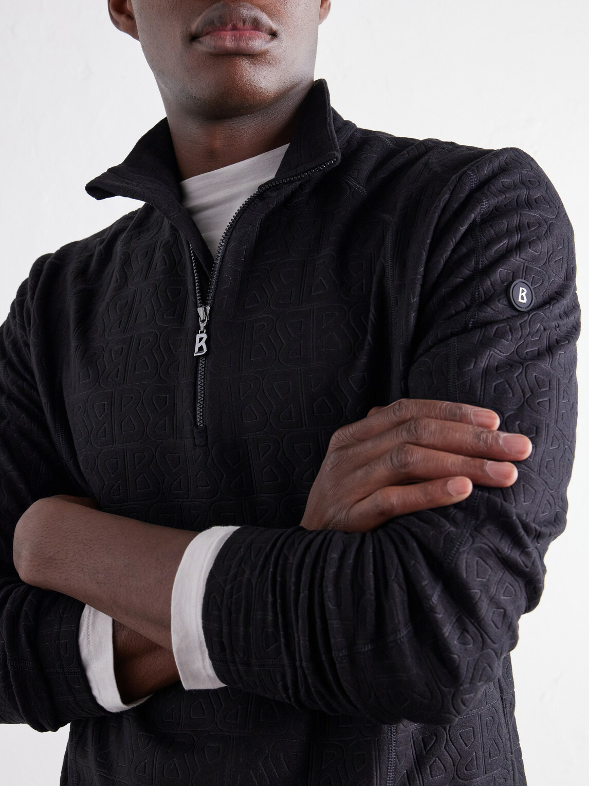 BOGNER - Harry Logo-Print Stretch-Fleece Half-Zip Ski Midlayer - Black