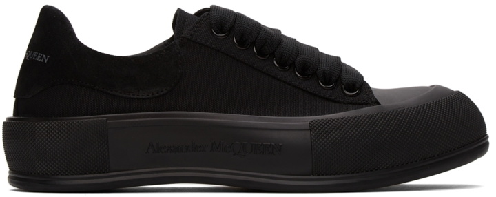 Photo: Alexander McQueen Black Deck Lace-Up Plimsoll Sneakers