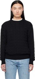 Ralph Lauren Purple Label Black Cotton Silk Cable Crewneck Sweater