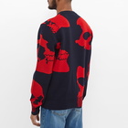 Alexander McQueen Men's Skull All Over Intarsia Crew Knit in Navy/Red