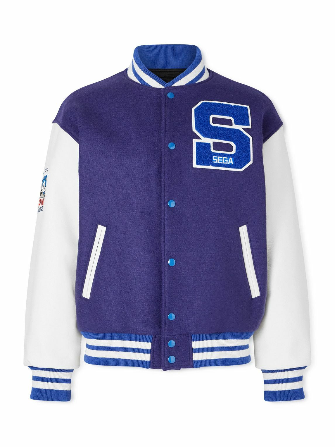 SAINT MXXXXXX - SEGA Wool-Blend and Leather Varsity Jacket - Blue