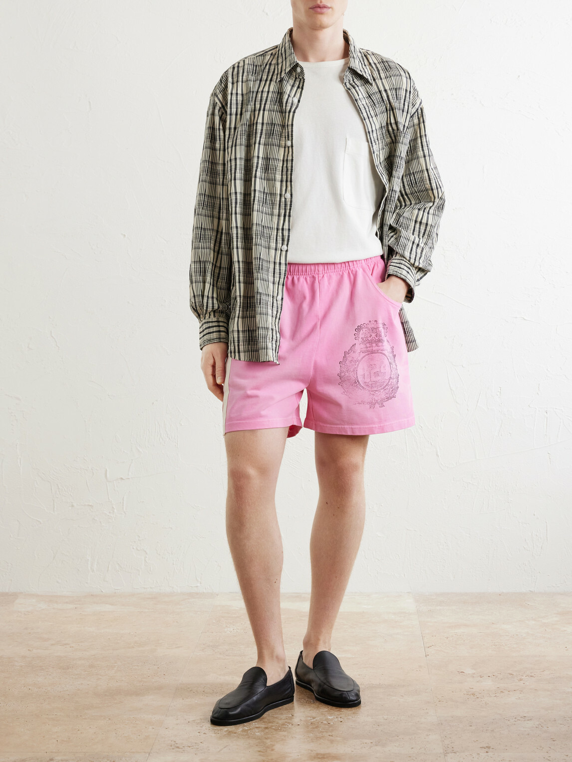 424 - Straight-Leg Logo-Print Striped Cotton-Jersey Drawstring Shorts - Pink