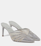 Rene Caovilla Bridal embellished satin and mesh mules