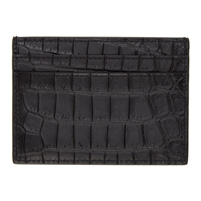 Saint Laurent Black Croc-Embossed King Palm Card Holder Saint Laurent