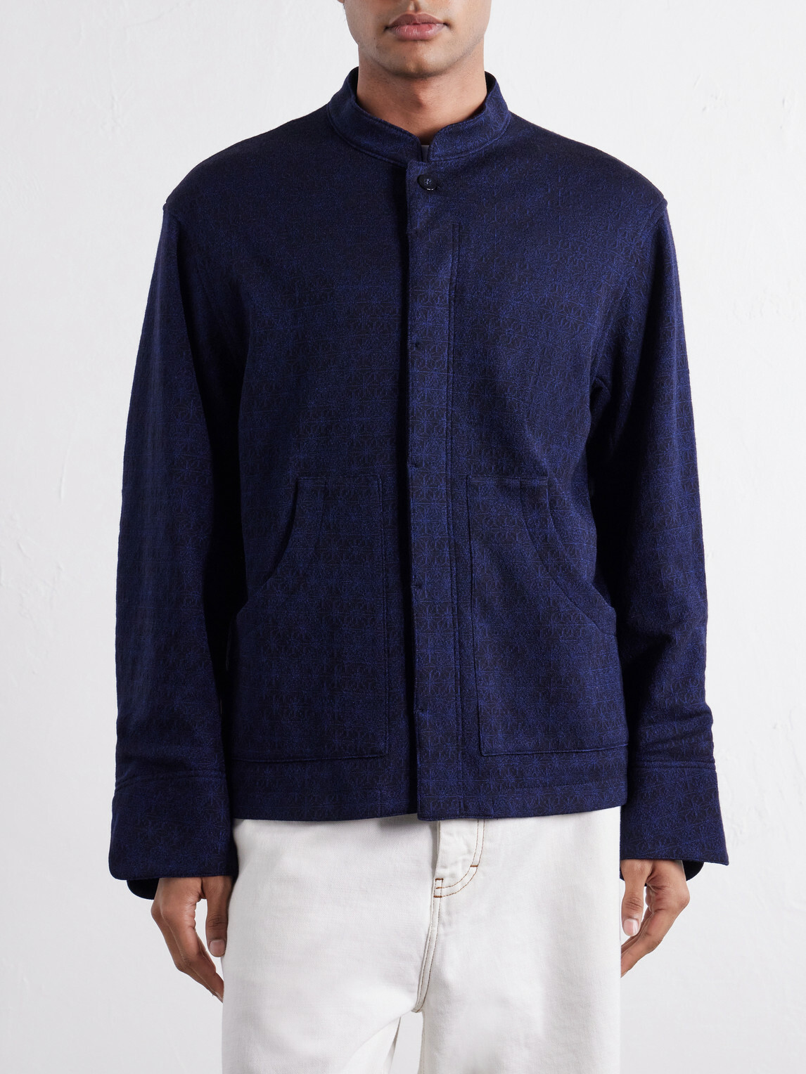 Blue Blue Japan - Jacquard-Knit Wool-Blend Bomber Jacket - Blue