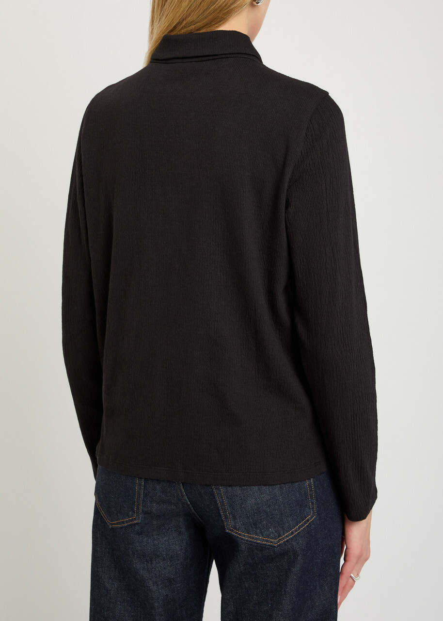 Eileen Fisher Henley Textured Cotton-blend Polo Shirt Black