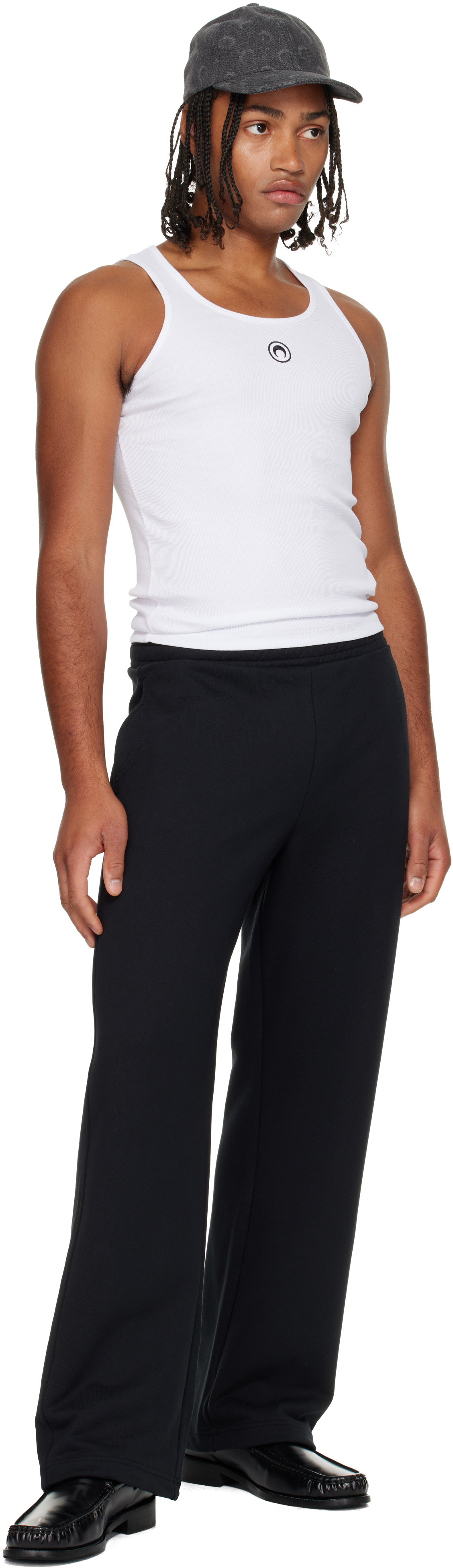 Marine Serre White Moon Logo Ribbed Jersey Tank Top