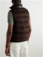 TOM FORD - Slim-Fit Quilted Leather-Trimmed Suede Down Gilet - Brown