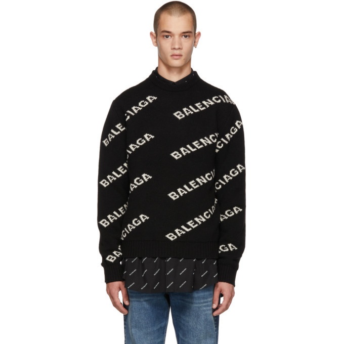 Photo: Balenciaga Black Wool and Camel All Over Logo Sweater