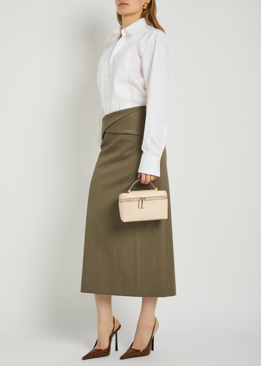 Victoria Beckham Wrap-detail Wool-blend Midi Skirt Sage