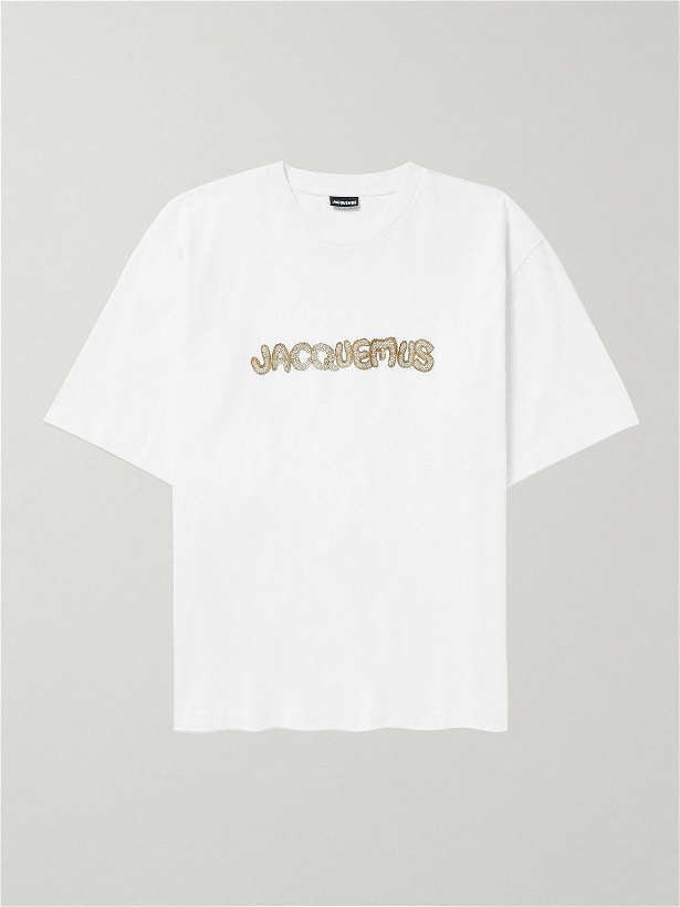 Photo: Jacquemus - Raffia-Trimmed Cotton-Jersey T-Shirt - White
