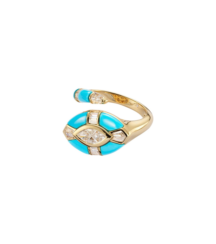 Photo: Shay Jewelry Riviera 18kt gold pinky ring with diamonds and turquoise