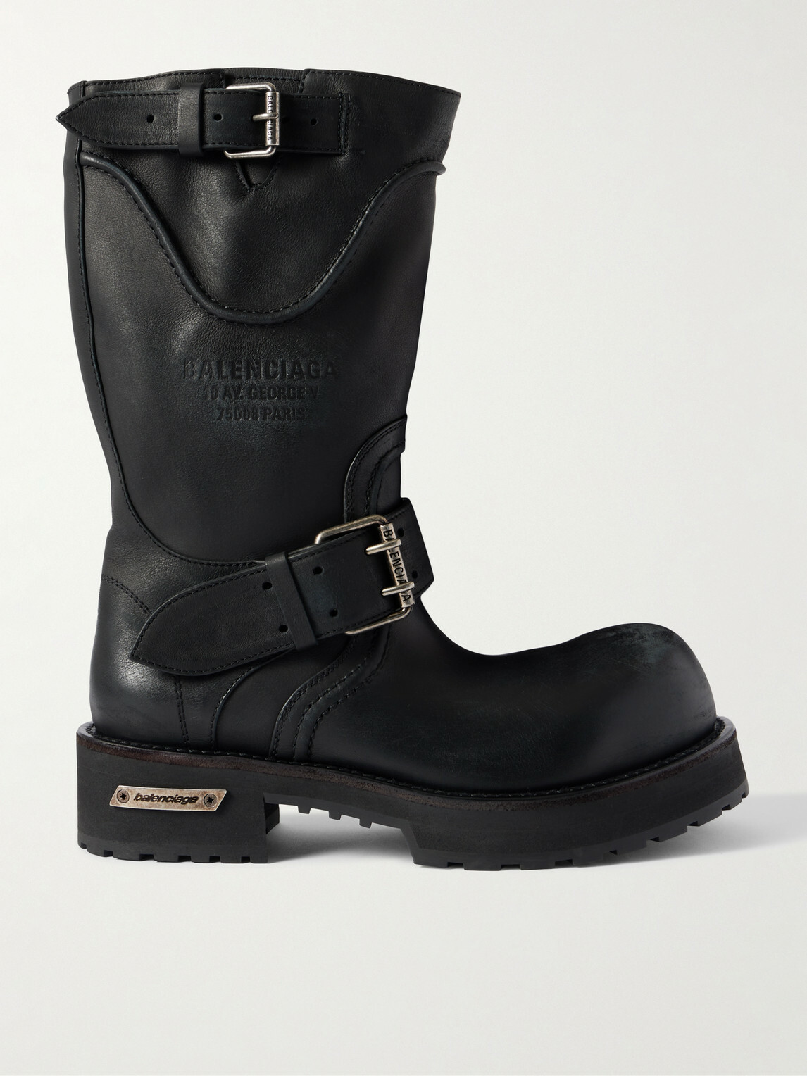 Balenciaga - Venom Logo-Debossed Distressed Leather Boots - Black